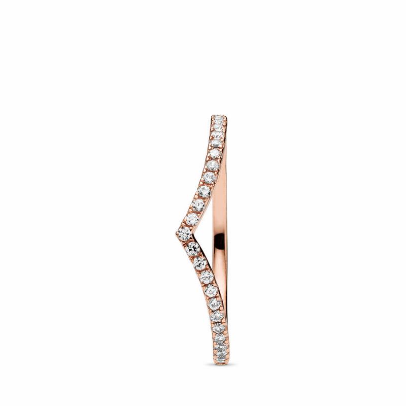 Pandora Sparkling Wishbone Stackable Ring Ireland - Pandora Rose/Cubic Zirconia - 064178JIK